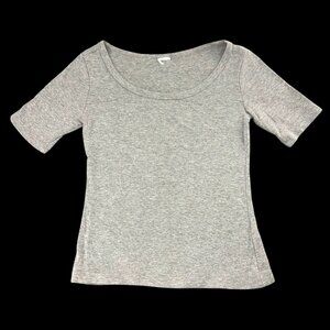 Grey Scoop Neck Ribbed Tee
